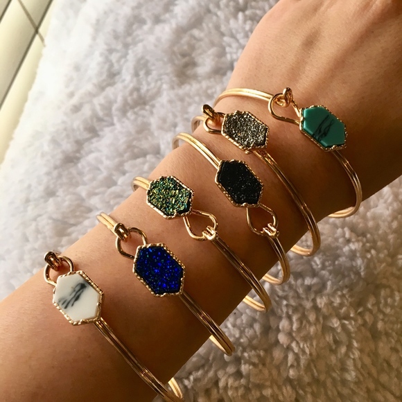 'Colette' Hexagon Resin Druzy Bangle Bracelet - Picture 3 of 7